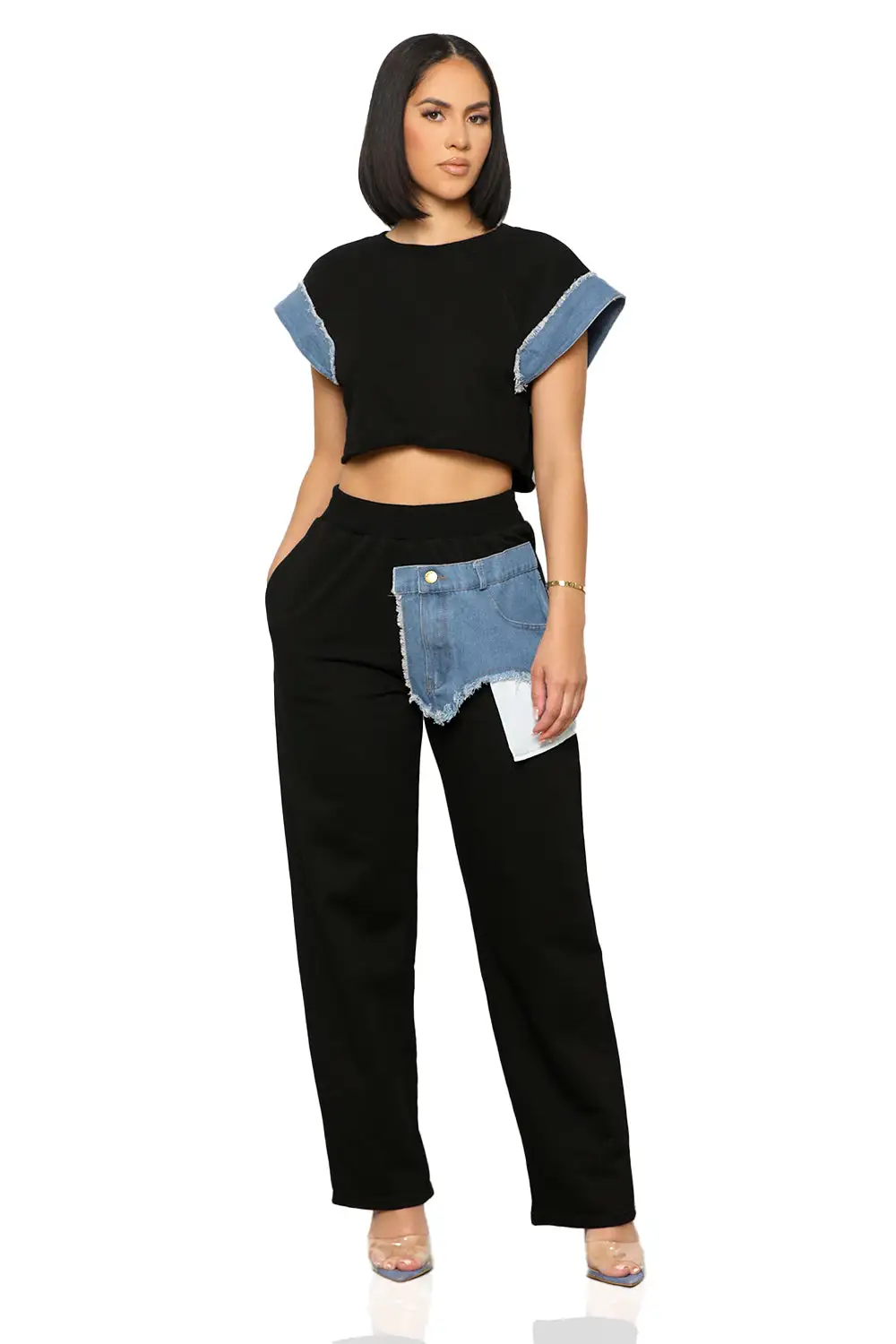 Denim Contrast Jogger Set
