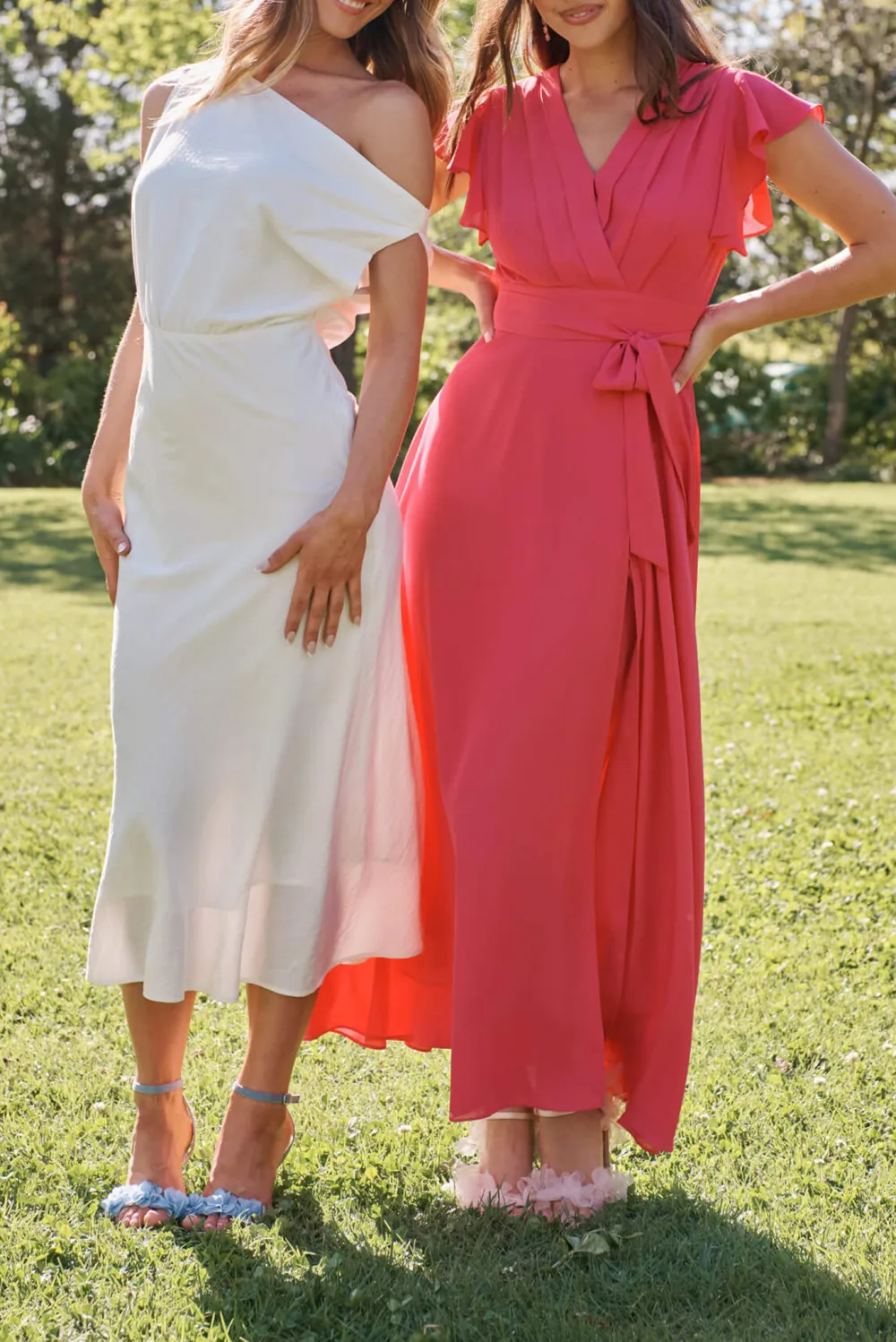 Fuchsia Ruffled Sleeve Wrap Style Maxi Dress