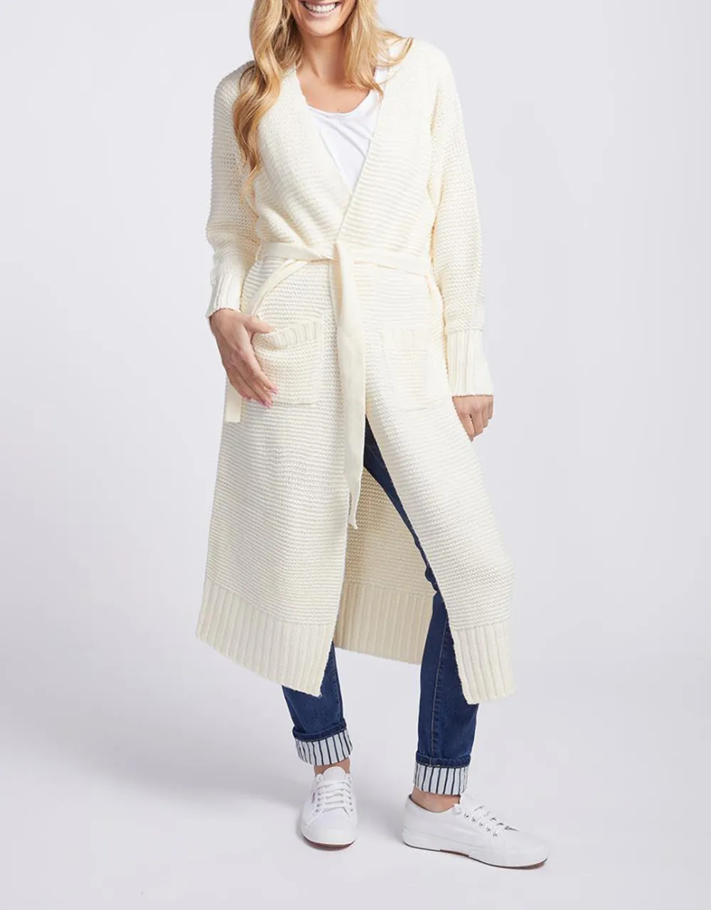 Long Sleeve Belted Cardigan - Birch