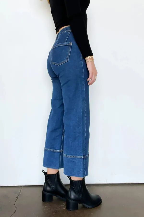 Mid Rise Crop Pleated Jeans