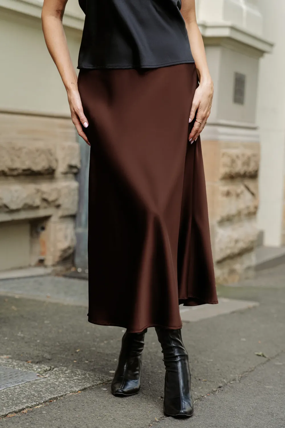 Brown Satin Maxi Skirt