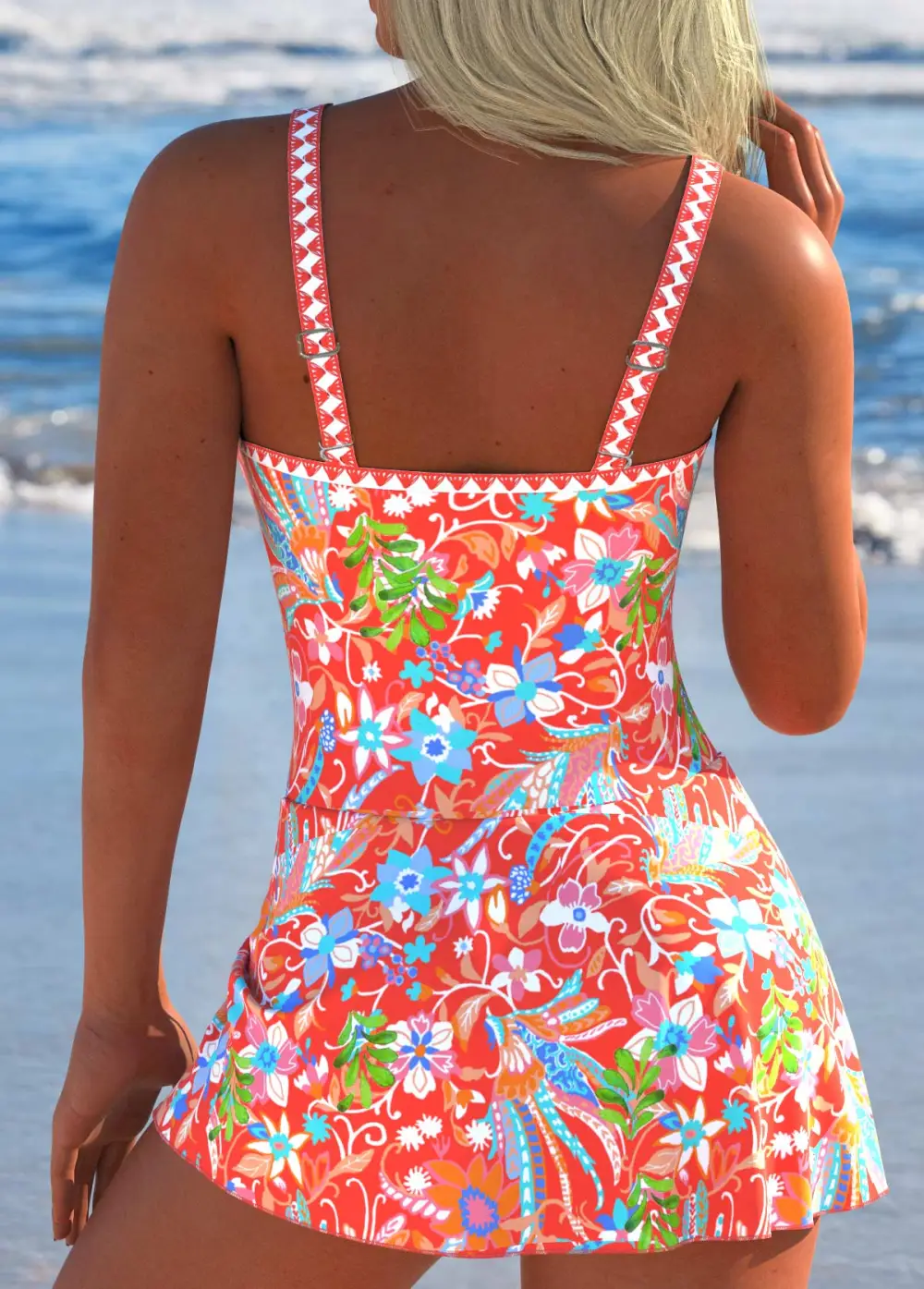 Tie Floral Print Coral One Piece Swimdress