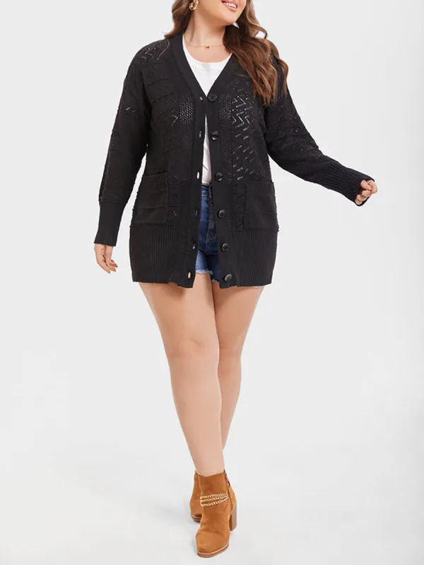 Pointelle Knit Button Dual Pocket Cardigan