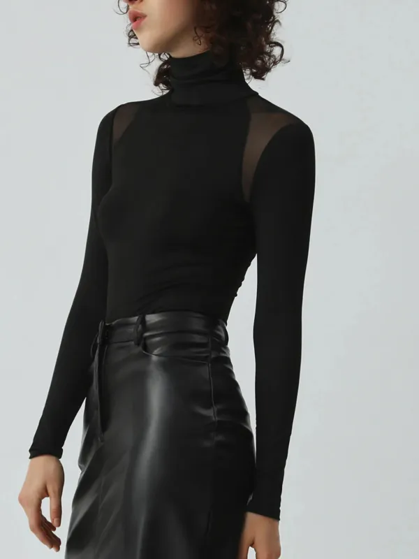 Plain High Neck Long Sleeve Bodysuit