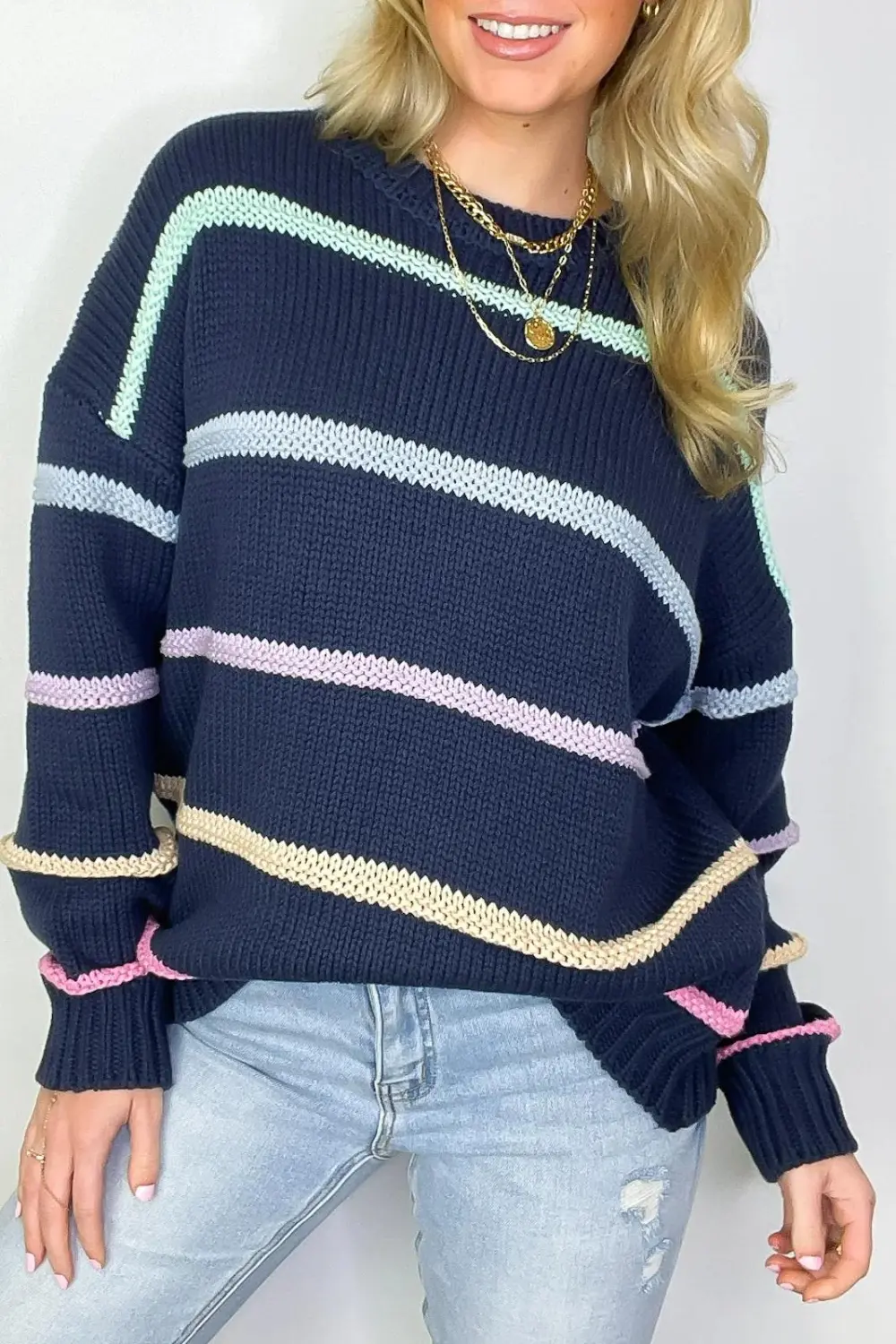 Multi Color Stripe Knit Sweater