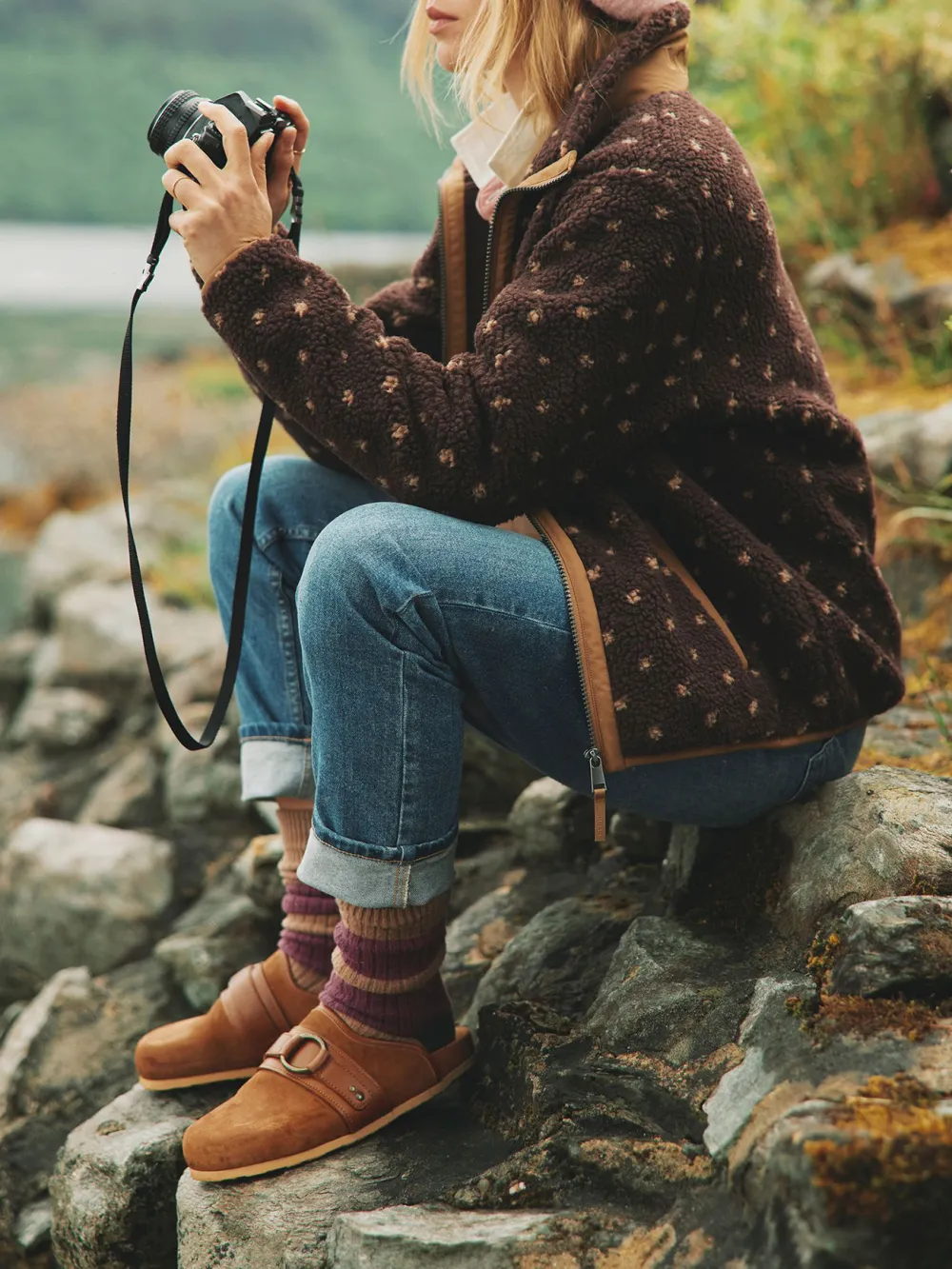 Lottie Chocolate Brown spot Borg Fleece Jacket