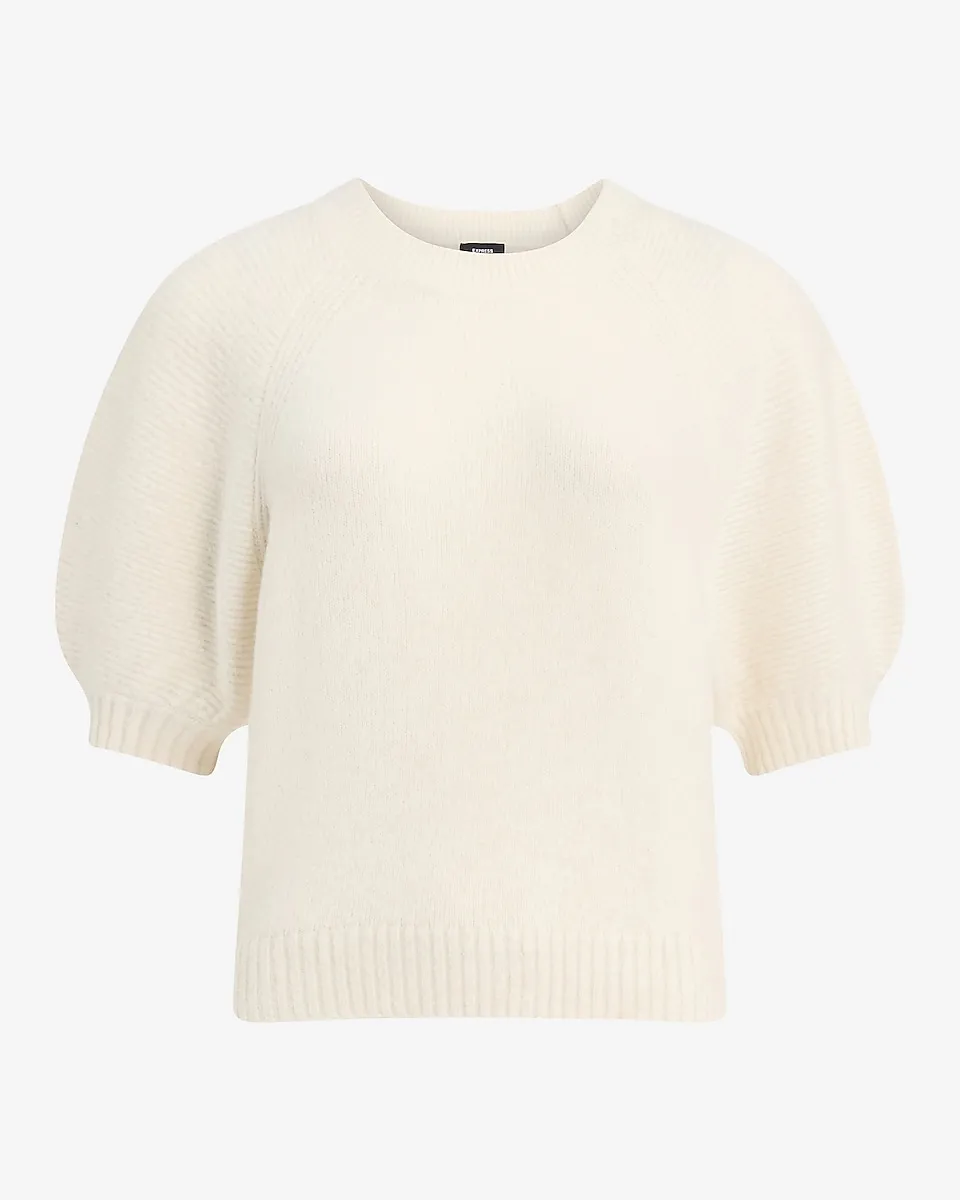 Crew Neck Short Puff Sleeve Sweater