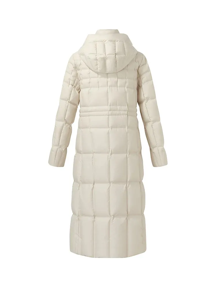 Drawstring Hooded Long Goose Down Coat