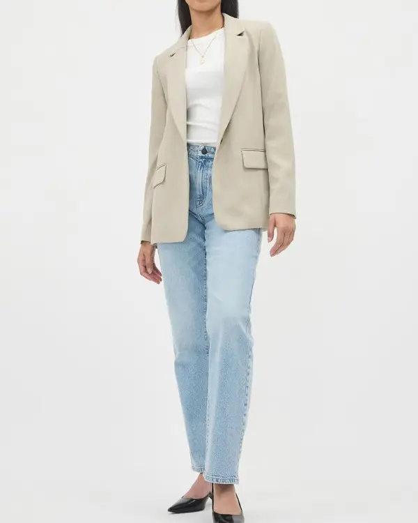 Loose One-Button Crepe Blazer