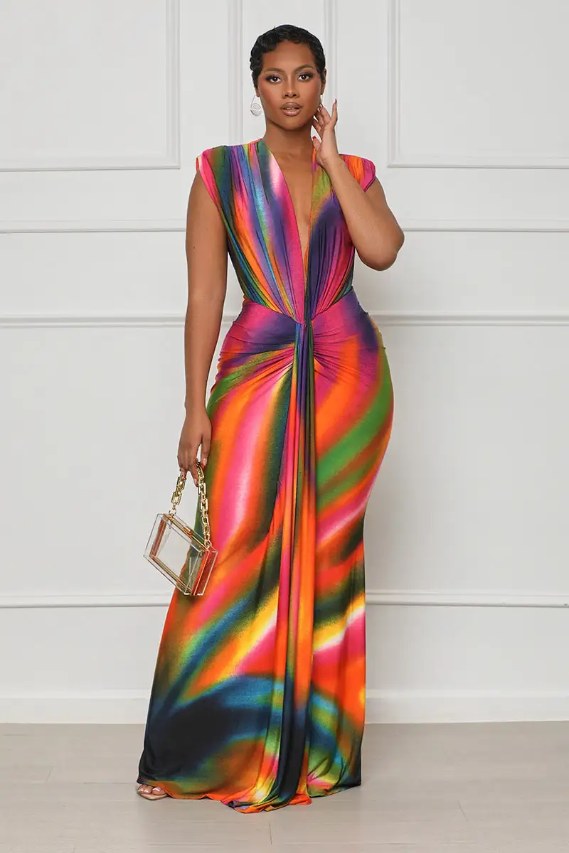 Weekend Dreams Rainbow Maxi Dress (Purple Multi)
