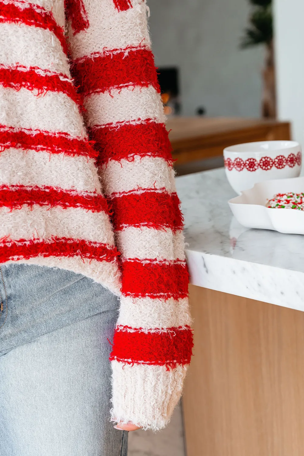 Fuzzy Red Striped Pullover Sweater