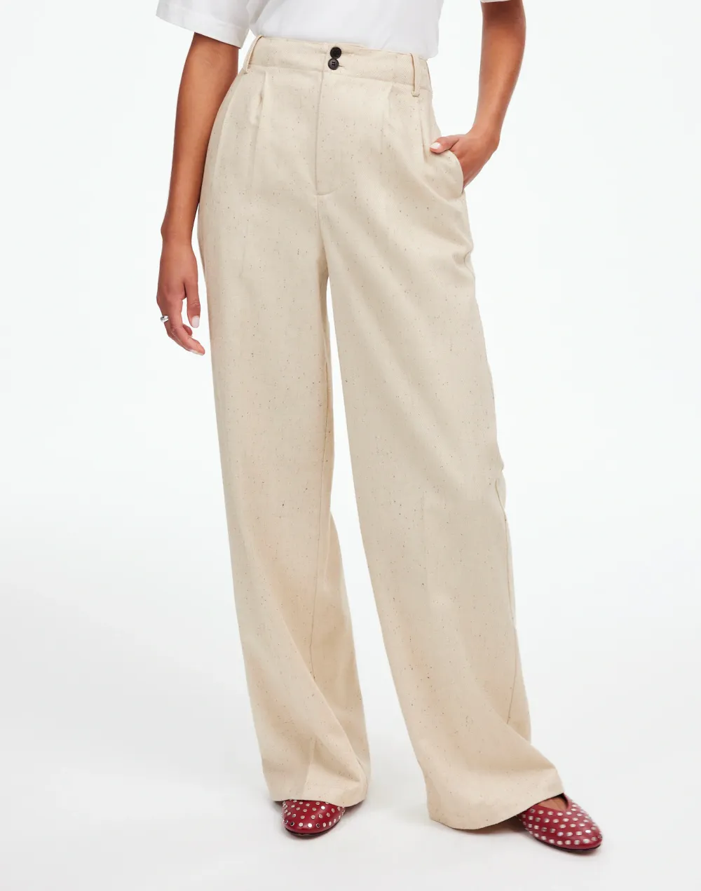 Wide-Leg Pant in Herringbone Italian Fabric