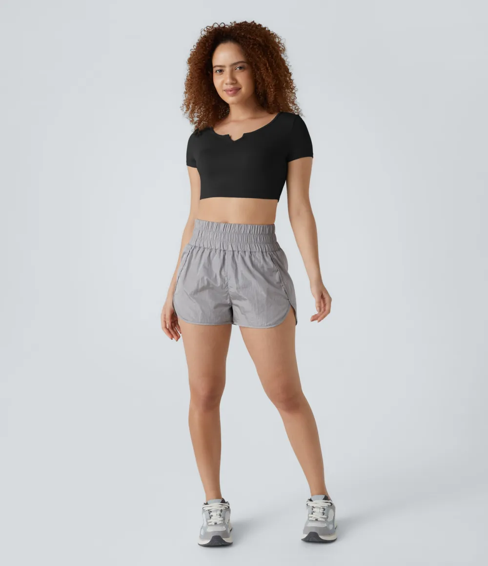 Notched Neck Cropped Skinny Workout Sports Top