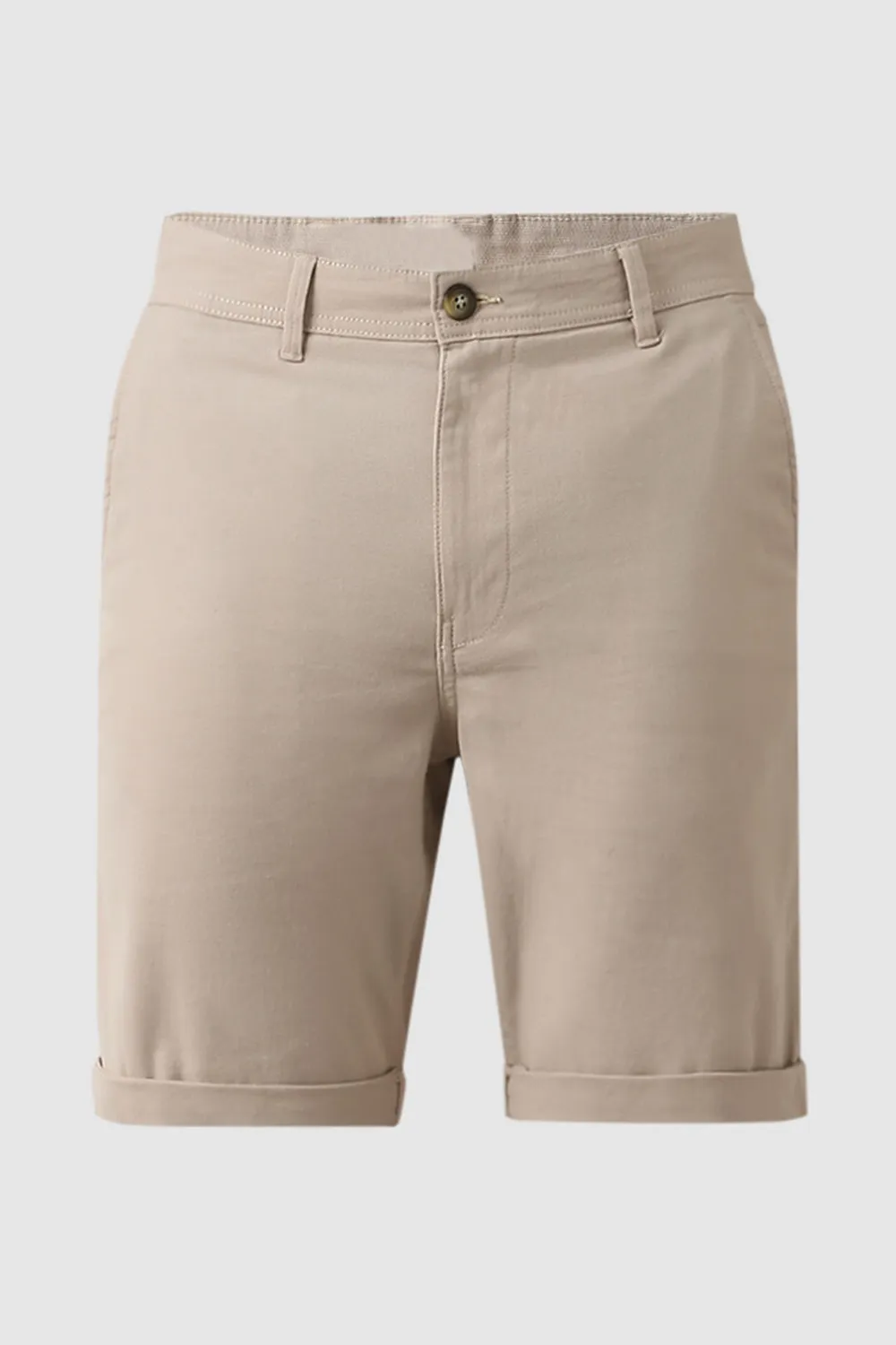 Beige Mid Rise Cotton Shorts