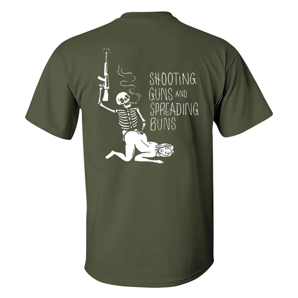 Shooting Guns And Spreading Buns Skull Printed Casual Men's T-shirt