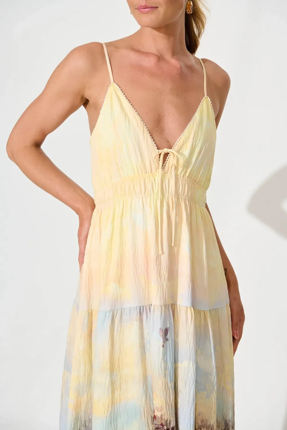 Beige Printed Spaghetti Strap Maxi Dress