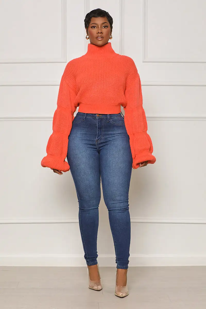 Burst Your Bubble Cropped Sweater (Orange)- FINAL SALE