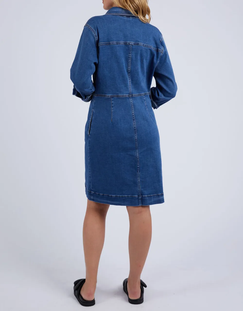 Gwen Long Sleeve Denim Dress - Mid Blue