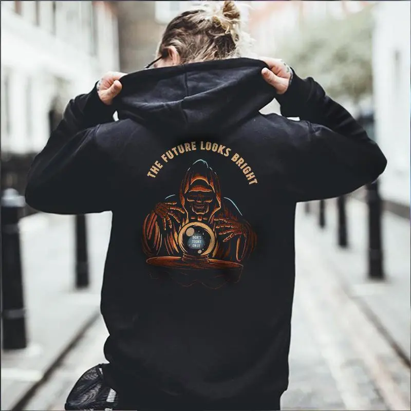 The Future Looks Bright Divination Skull Printed Men's Hoodie