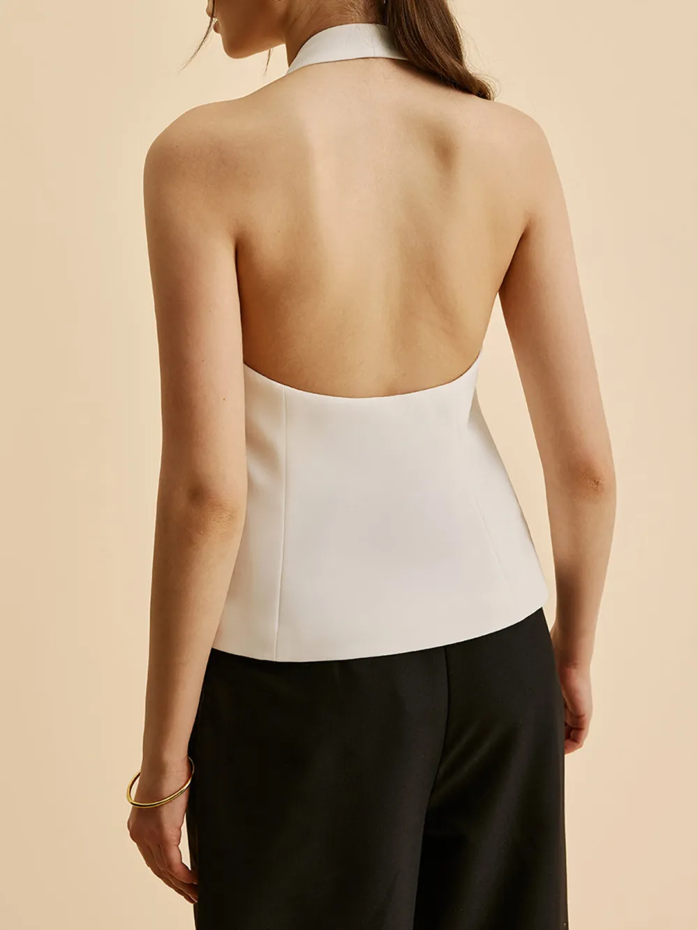 Halter Neck Backless Top With Pockets