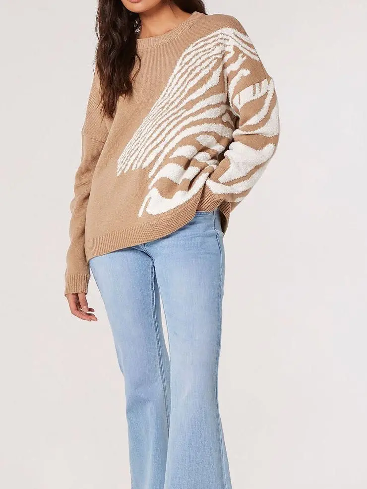 Fuzzy Zebra Stripe Oversized Jumper