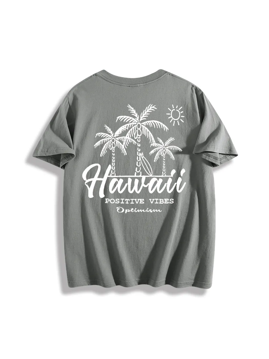 Men'S Sun Coconut Tree Letter Print Hawaiian Short Sleeve T-Shirt