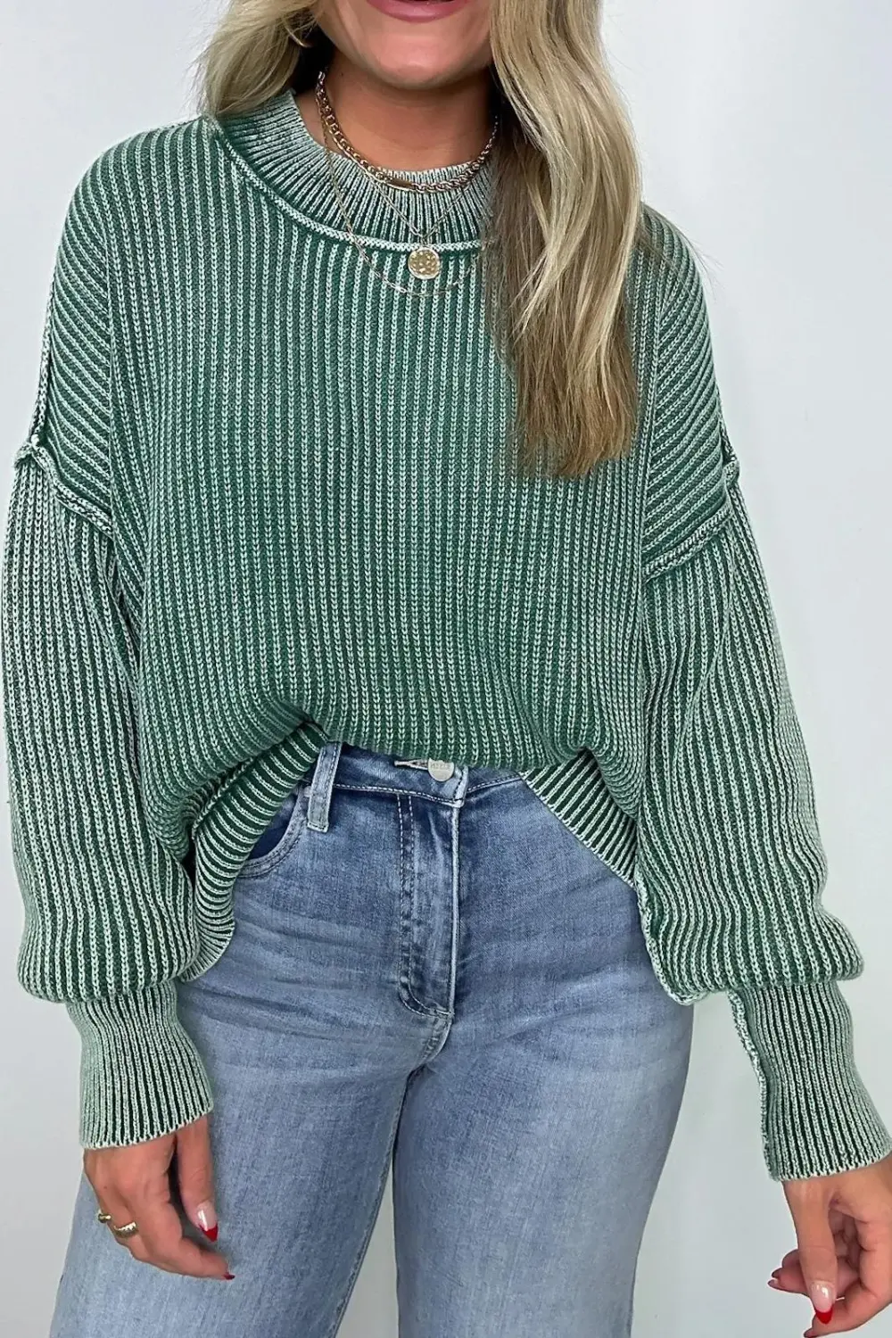 Washed Side Slit Knit Sweater