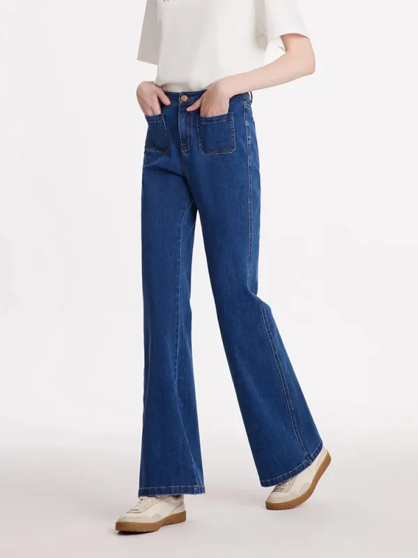 Denim Flared Women Jeans With Patch Pockets