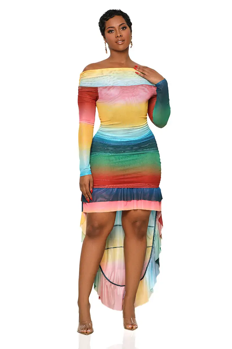 Ombre Off The Shoulder Dress (Yellow Multi)- FINAL SALE