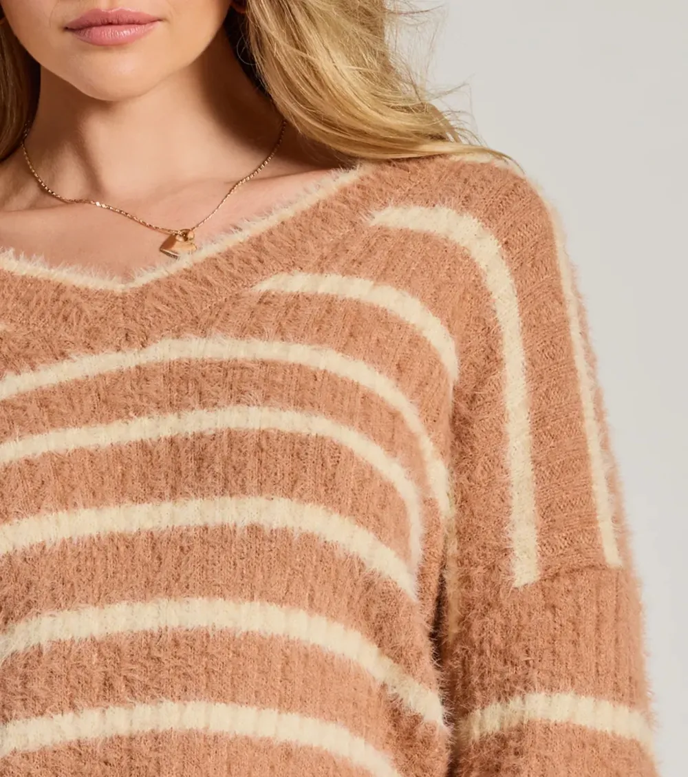 Cozy Charm Striped Eyelash Knit Sweater