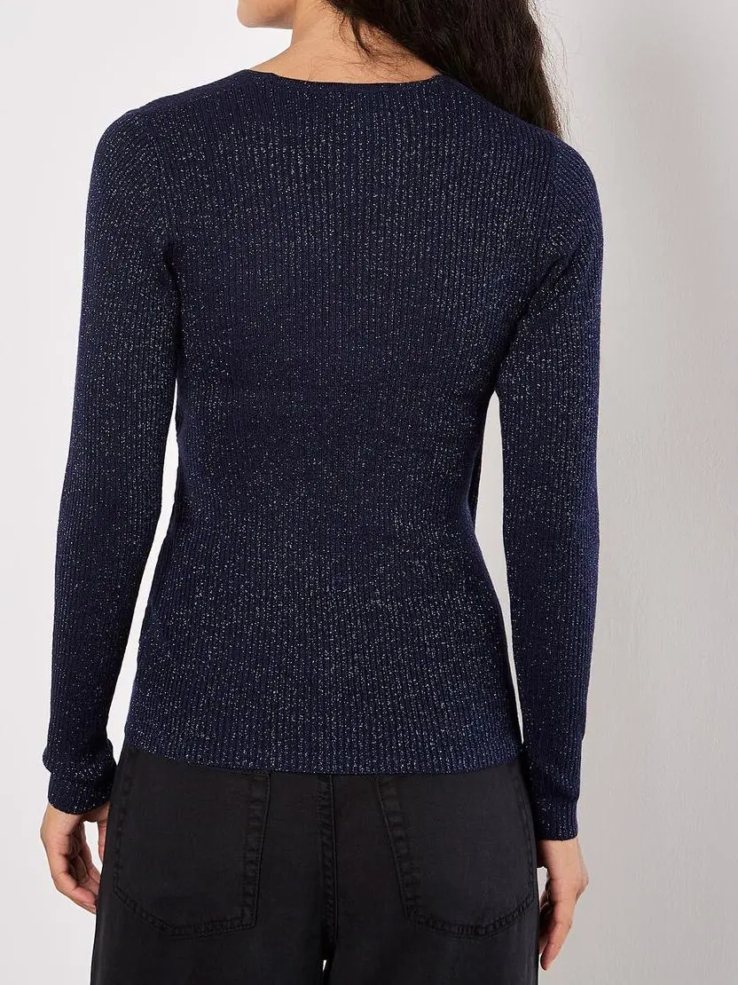 Ribbed Knit Sparkle Wrap Jumper