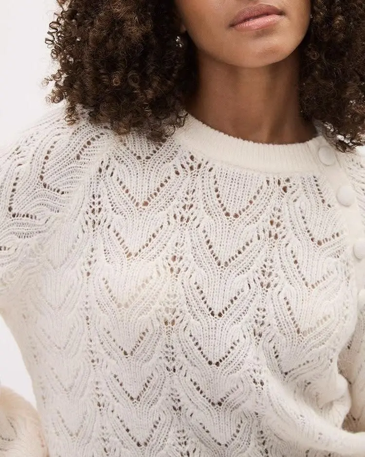 Long-Sleeve Crew-Neck Sweater with Buttons at Shoulder