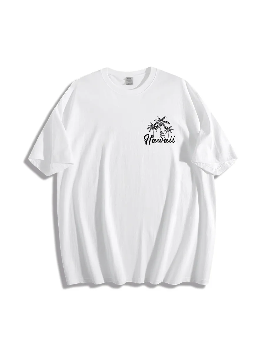 Men'S Sun Coconut Tree Letter Print Hawaiian Short Sleeve T-Shirt