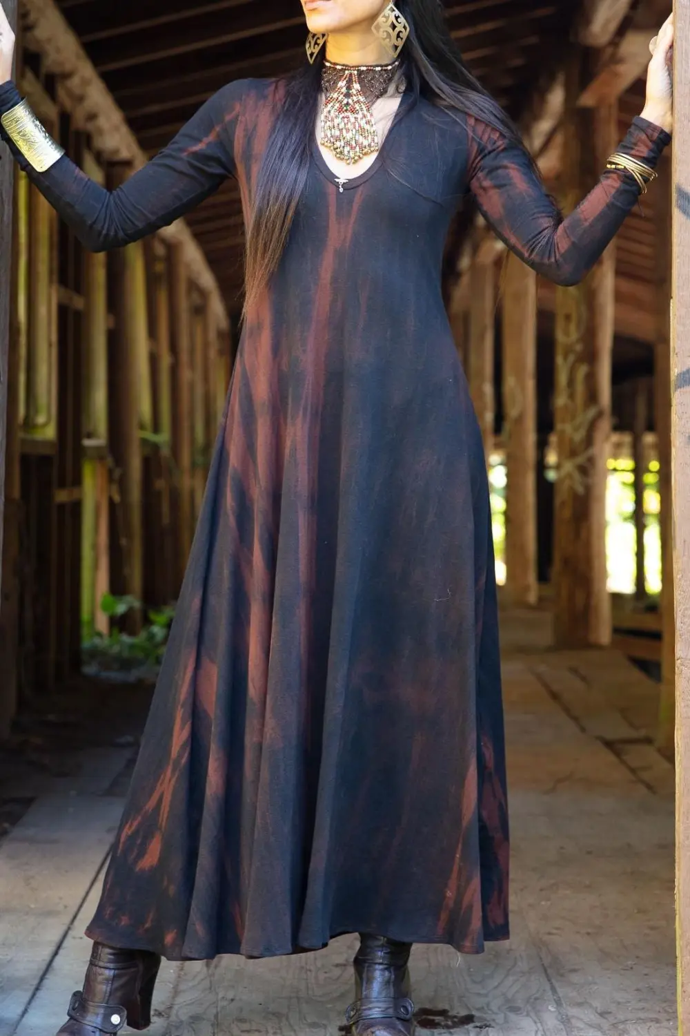 Amber Dress - Shibori - Black / Rust