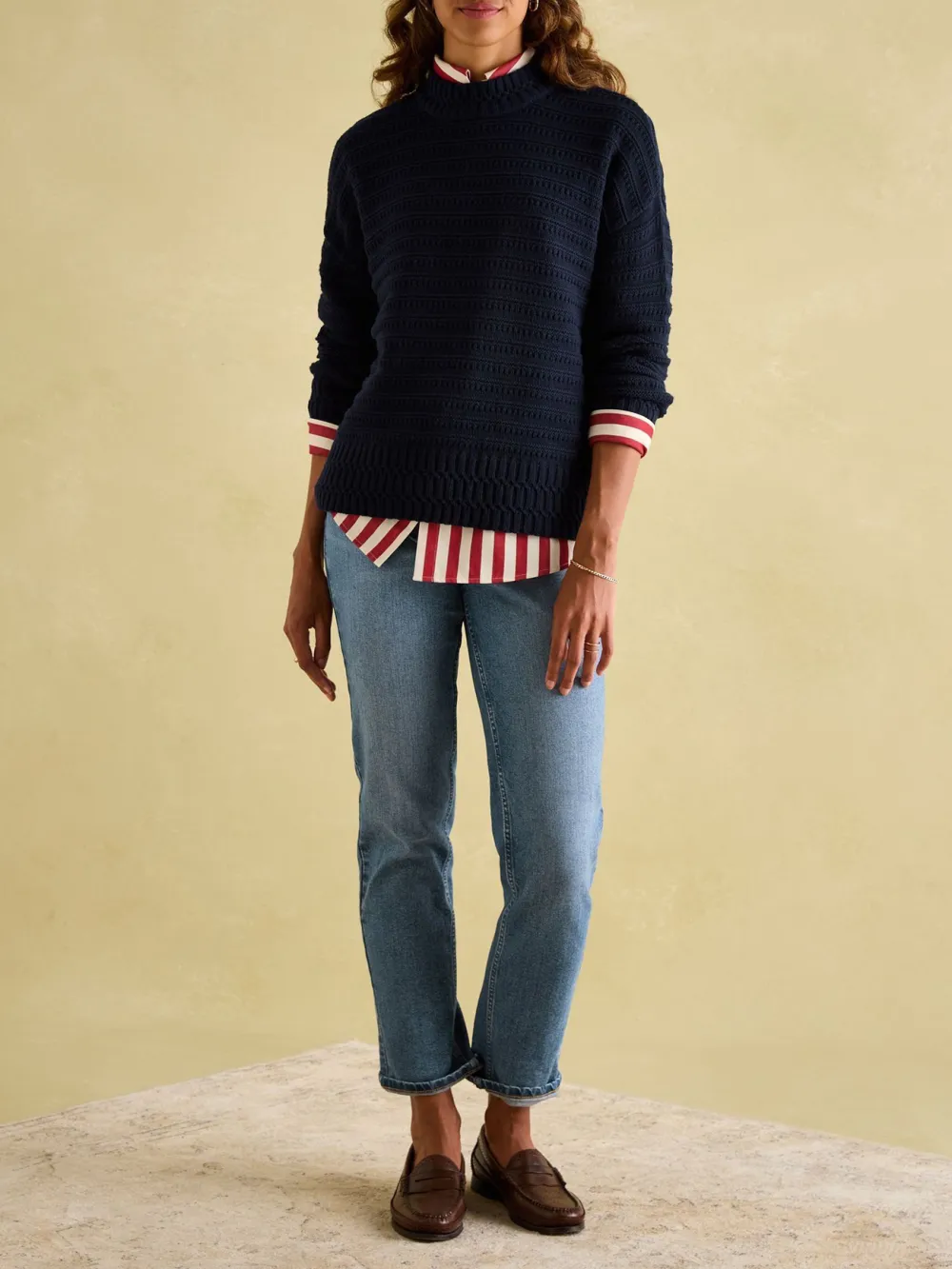 Bernie Cream Crew Neck Textured Jumper Contains Merino Wool