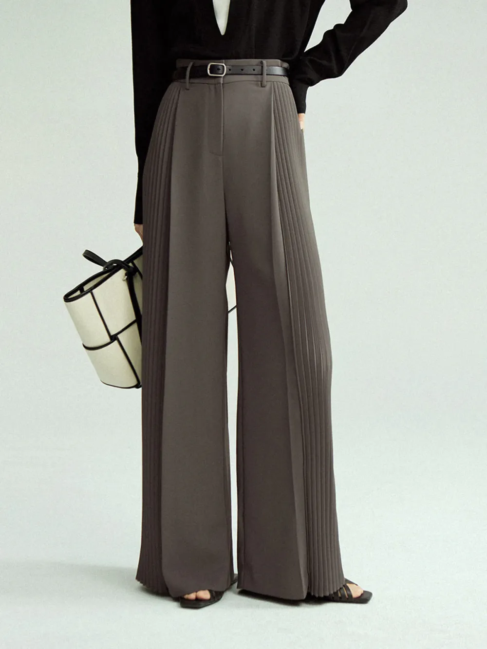 Side Pleated High Waist Pants Without Belt