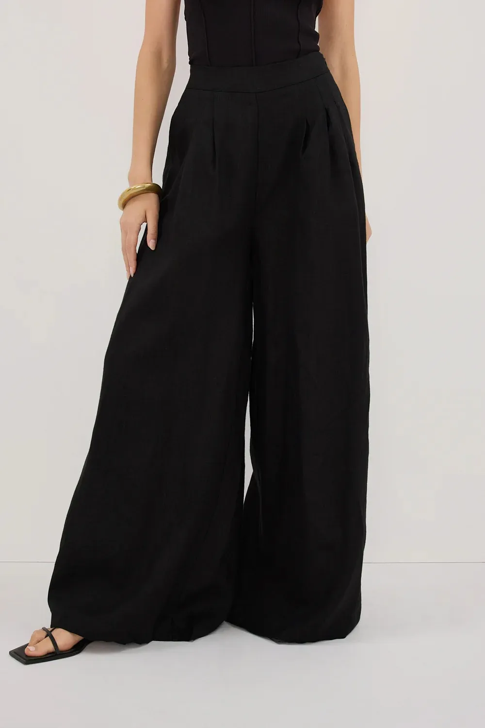 CODY BLACK WIDE LINEN PANT