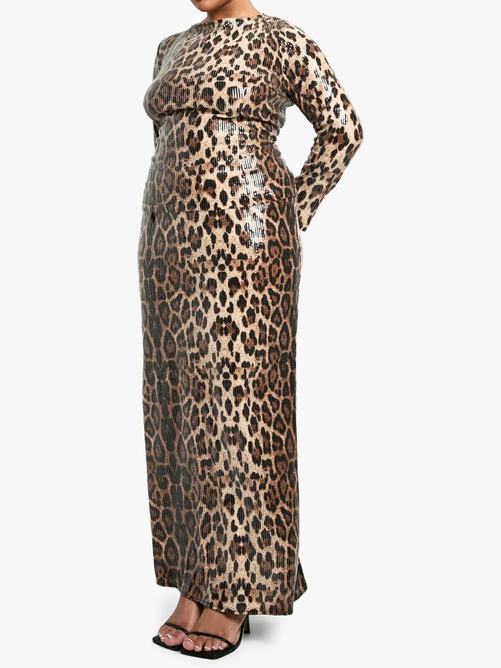 LEOPARD SEQUIN COLUMN MAXI SKIRT