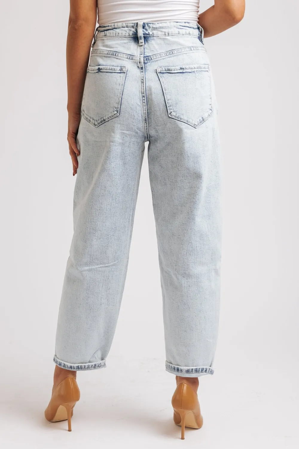 Light Wash Distressed Barrel Leg Jeans