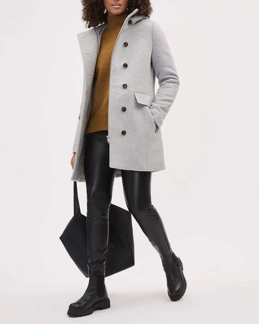 Classic Wool Coat With Hooded High Neckline