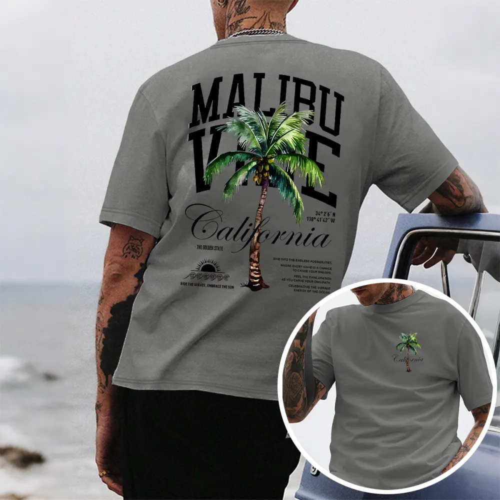 Street Life Men Slogan & Palm Tree Print Tee