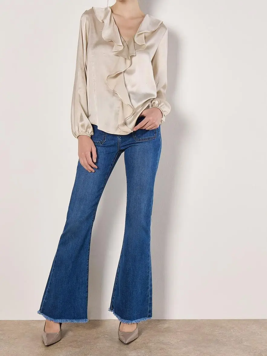 Textured Satin Ruffle Blouse