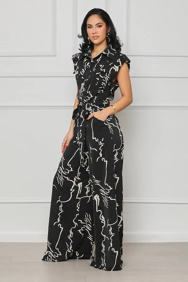 Lead The Way Button Up Jumpsuit (Black Multi)