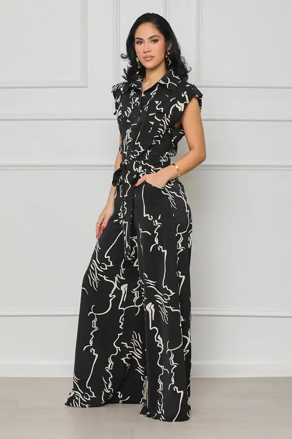 Lead The Way Button Up Jumpsuit (Black Multi)