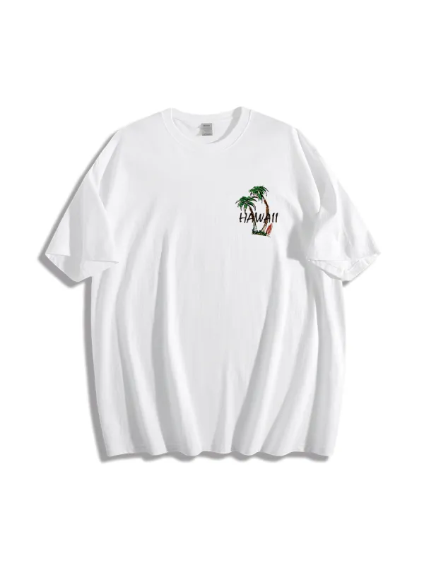 Men'S HAWAII Letter Palm Tree Boat Graphic Printed Vacation Short Sleeves T-Shirt