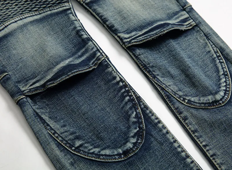 Men's Vintage Distressed Washed Biker Jeans