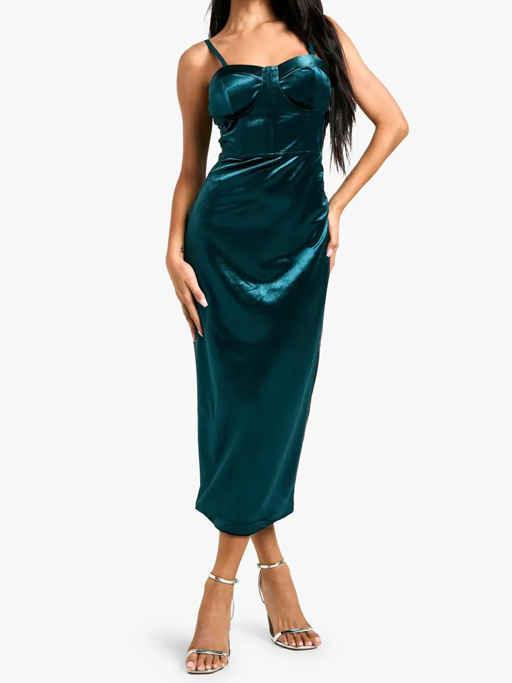 VELVET CORSET MIDAXI DRESS