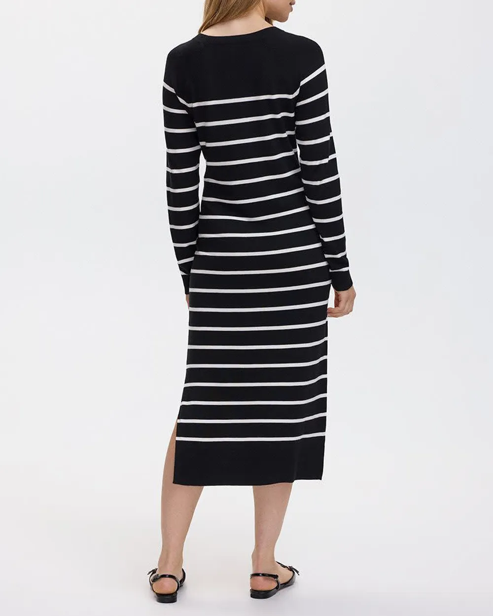 Long-Sleeve Crew-Neck Midi Sweater Dress