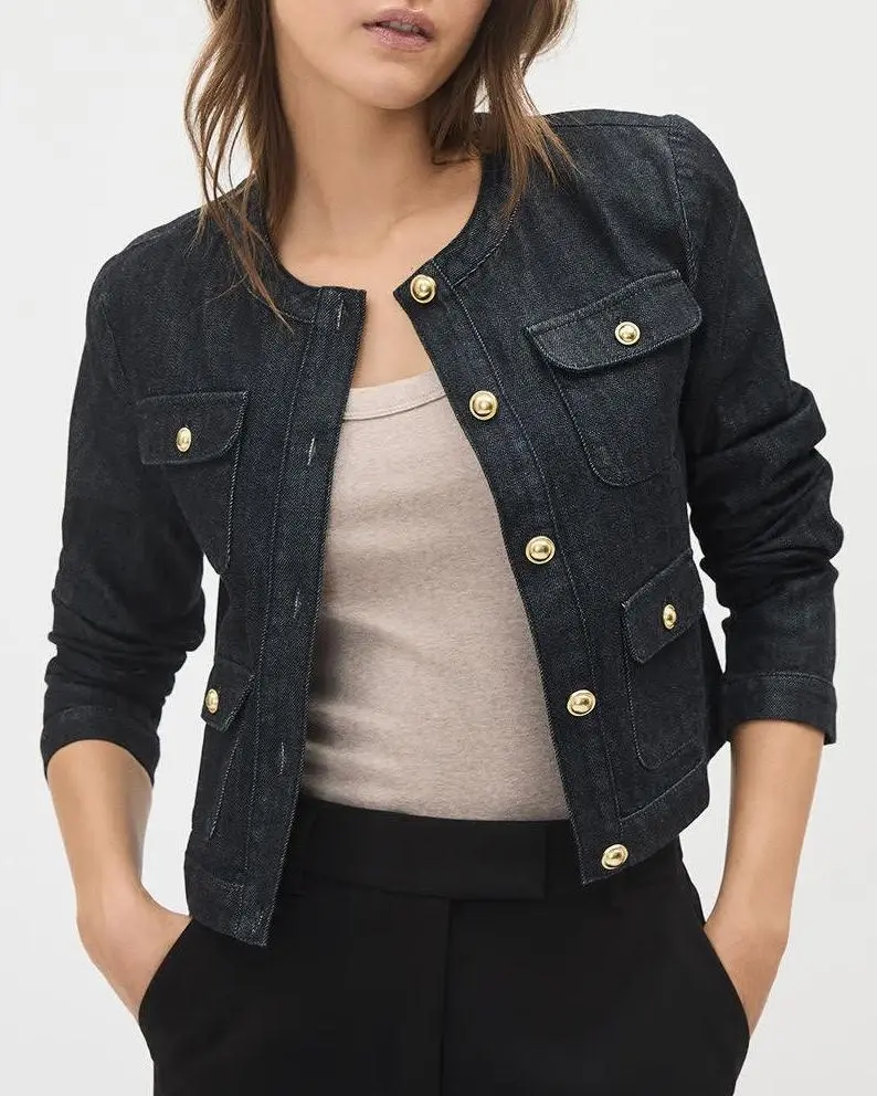 Cropped Denim Jacket With Golden Buttons