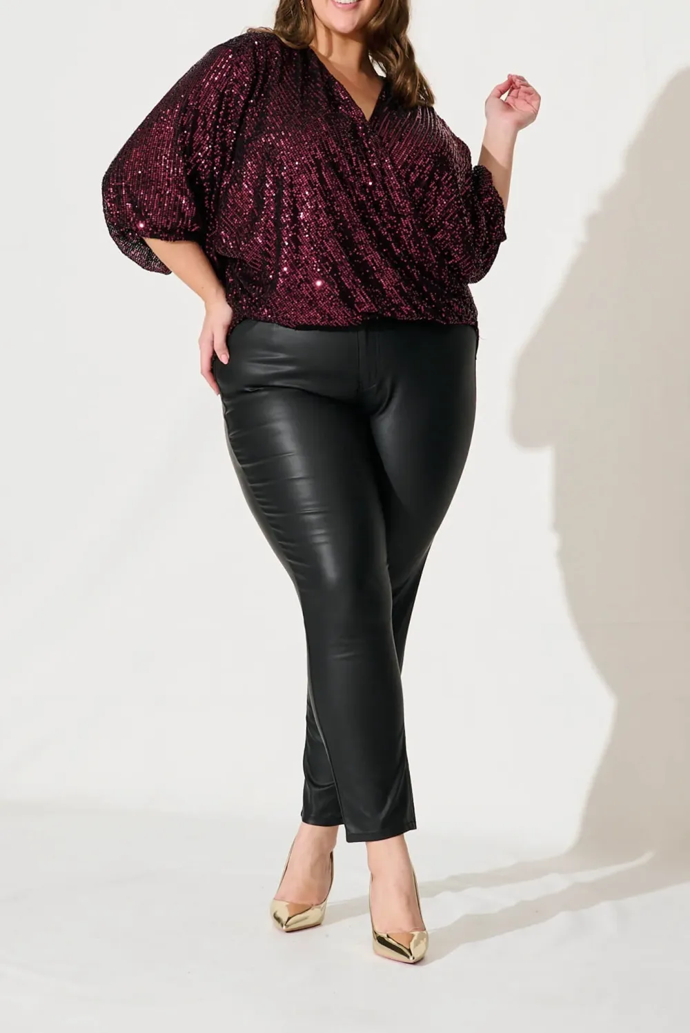 Burgundy Sequin Wrap Style Party Top